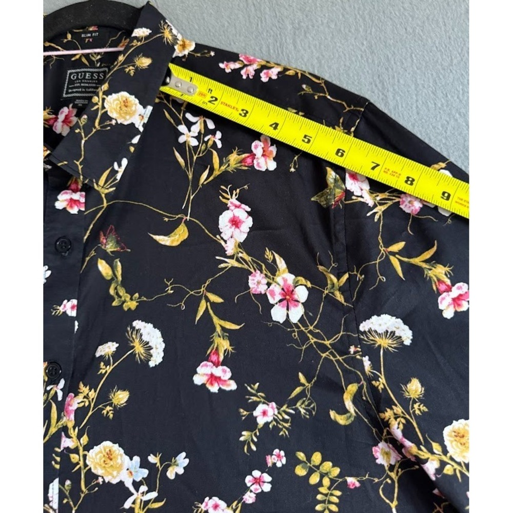 Guess Los Angeles Dress Shirt Men XL Black‎ Floral Slim Fit Long Sleeve Buttons - Picture 5 of 16